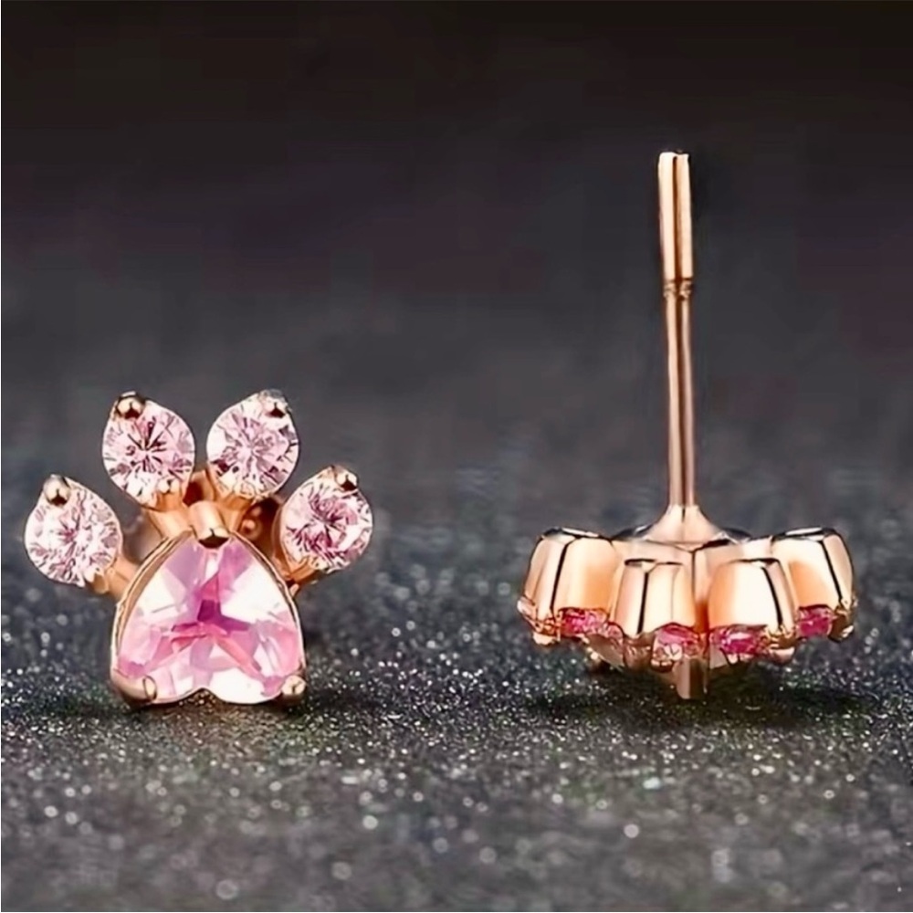 Pink Heart Paw earrings / stud - Picture 2 of 5